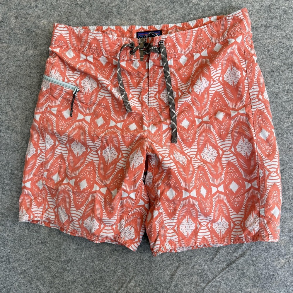 Patagonia Minimalist Wavefarer Board‎ Shorts Mens 31 Orange Geometric Surf Swim